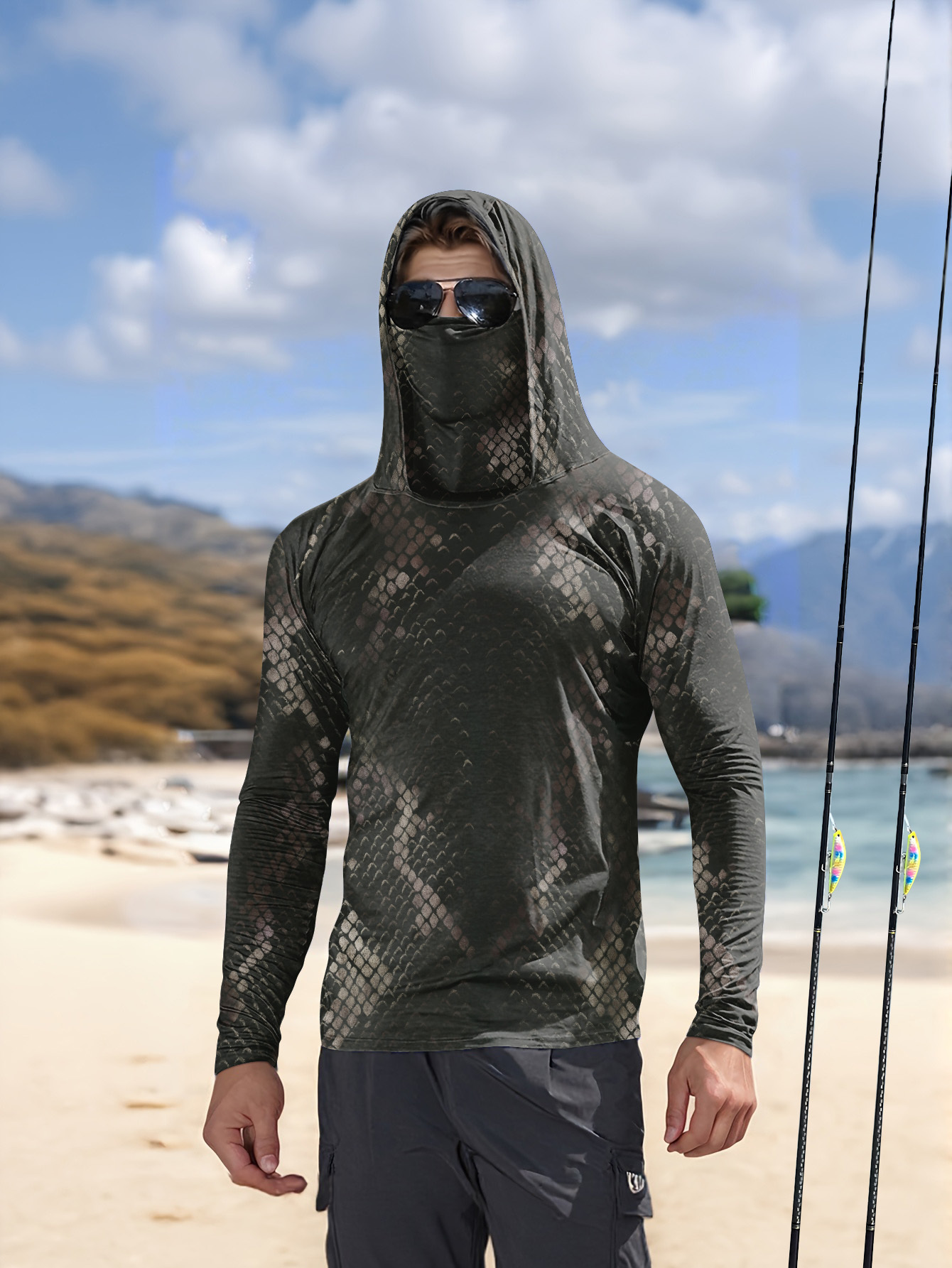 Fishing Shirt Uv Protection - Erkek Balıkçılık Kapüşonlu Uzun Kollu Kamuflaj